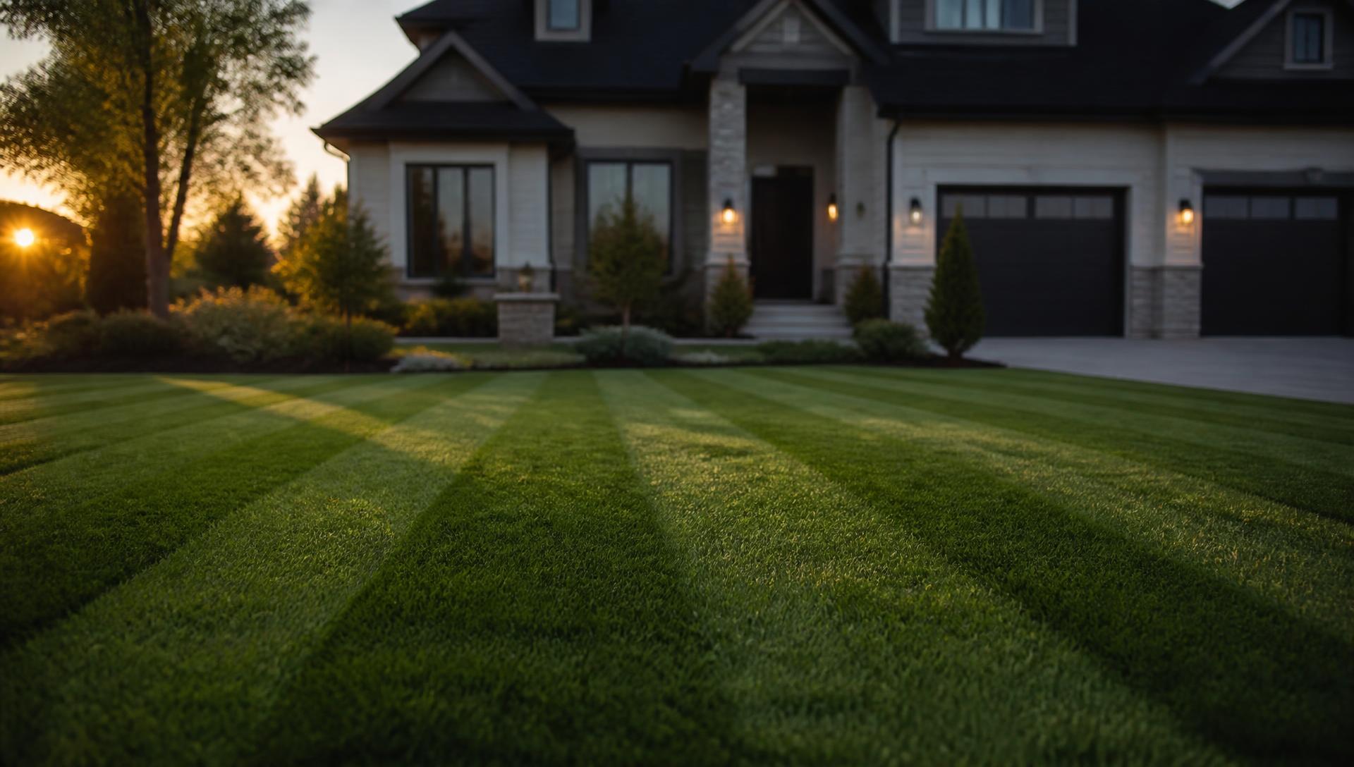 Freshly striped residential lawn in front of a home in Lincoln, Nebraska